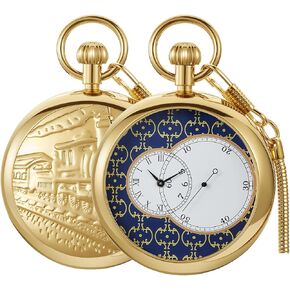 Display Display Display Watch Display Display Watch ، Mens London Vintage Copper Mechanical Second و 24 ساعة ، ساعة الجيب مع سلسلة وصندوق