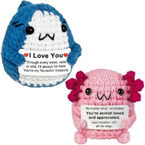 Positive Crochet Animals Axolotl Gifts, I Love You Shark Gifts for Her Him Daughter Son, Long Distance Relationship Gift Brithday Presents for Boyfriend Girlfriend