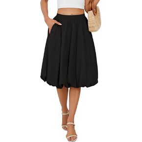 Lyrur Women's 2025 Bubble Ckerts Spring Summer Summer High Highled A Line Shuffle Midi Skirt مع جيوب