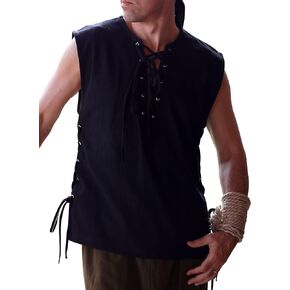 Classic Renaissance Vest - Sleeveless Pirate Medieval Shirt Open Collar