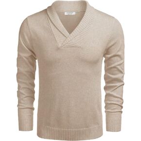 COOFANDY Men Casual Knitted Sweaters Shawl Collar Dress Sweater Long Sleeve V-Neck Pullover Tops