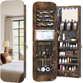 Vlsrka 47.2" LED Rustic Brown Jewelry Mirror Cabinet
