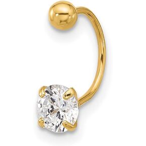 5mm 14k Solid Yellow Gold 20 Gauge CZ Simulated Diamond Eyebrow Jewelry Body Piercing Stud for Women