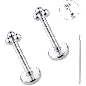 limerencia Titanium Threadless Flat Back Earrings Stud, 20G Press Fit Titanium Push Pop in Cartilage Tragus Labret Lip Medusa Conch Body Piercing Jewelry Hypoallergenic for Women Men