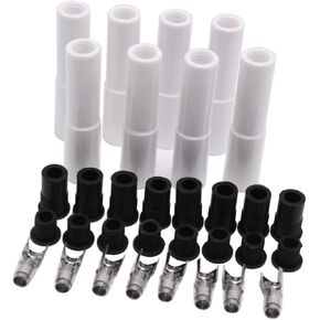 8 sets packs SHLPDFM Spark Plug Boots 8mm White 180-Deg Straight Ignition High Temp Ceramic Spark Plug Wire Boot Terminal