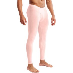 MIZOK Men's Ribbed Knit Compression Pant Cotton Thermal Leggings