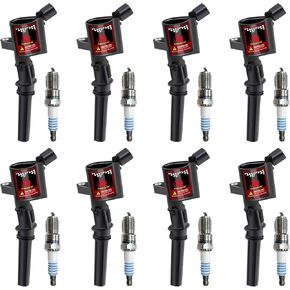 Pindex Set of 8 Curved Boot Ignition Coil Compatible with Ford Lincoln Mercury 4.6l 5.4l v8 v10.Fit for DG508 DG457 DG472 DG491 F523,Black