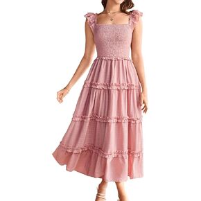 GRACE KARIN 2025 Womens Summer Beach Dress Square Neck Casual A-Line Maxi Sundress with Pocket