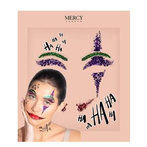 ملصقات Joker Face بواسطة Mercy London Clown Glitter Assume Excessories Face Gems Jewels All في عصا عيد الهالوين على ملصق