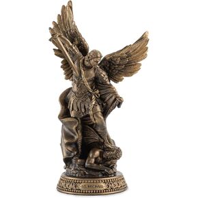 St Michael The Archangel باللون الكامل ، 12 "H San Miguel The Great Protector Archangel تمثال مع Wings ، St. Archangel Michael يتخلف مع الشيطان على قاعدة مع لوحة الاسم