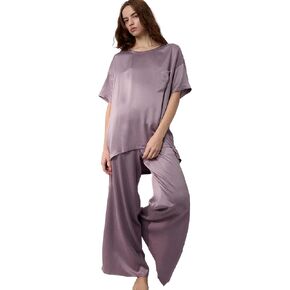 Lunya Washable Mulberry Silk Pajamas for Women – Breathable Set with Oversized Tee & Silk Pants – Multiple Colors & Sizes