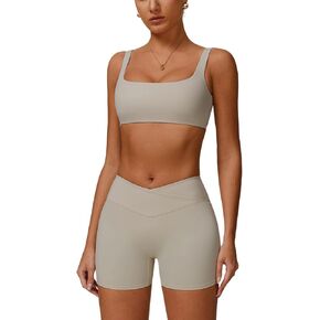 ABOCIW Workout Sets for Women Square Neck Sports Bra Crossover Waist Scrunch Butt Lifting Shorts 2 Piece Gym Set