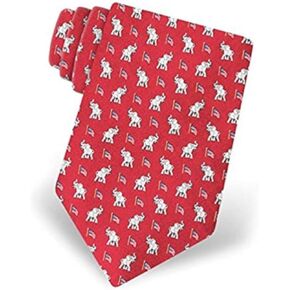 Men's 100% Silk Red Republican Elephant with American Flag Novelty Tie Necktie