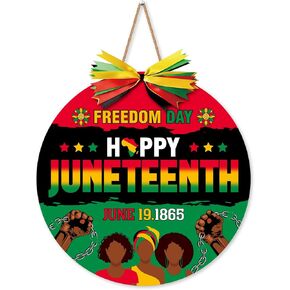 Juneteenth Decorations Juneteenth Door Wreath, Freedom Day Happy Juneteenth Door Decorations Wooden Sign, African American Juneteenth Party Supplies Hanging Door Decor for Porch Front Door