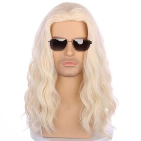 Black Male Wig Long Wavy Black Wig for Men Shoulder length Mens Wigs Heat Resistant Synthetic Unisex Cosplay Party Costume Daily Wear Wigs (Black)