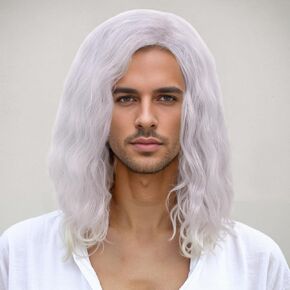 REEWES MENS LONG CURLY WAVE LAYERED شعر مستعار مع غطاء - أحمر اللهب ، الشعر الاصطناعي ، الشعر الطبيعي للذكور لحفلات الأزياء.