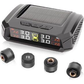 RV Tire Pressure Monitoring System,Wireless TPMS Tire Pressure Monitor System with Solar Charging, Real Time,4Tire Pressure Sensors & 6 Alarm Modes,Suitable for 4 Wheeled RV, SUV, MPV,0-99 PSI