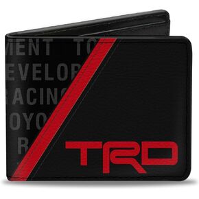 Toyota Wallet, Bifold, TRD Logo and Toyota Racing Development Text Stripe Black Red, Vegan Leather