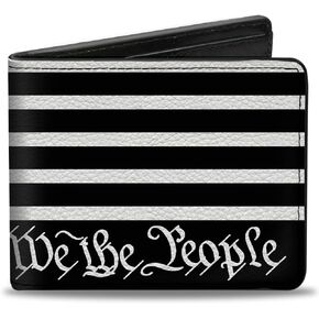 Buckle-Down Men's Wallet, Bifold, Americana Flag We The People Black White, Vegan Leather, United States, 4.0" x 3.5"