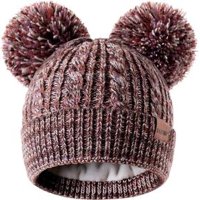 Winter Hat for Kids Toddler Children, Girls Beanie with Double Pom Pom Warm Thick Thermal Fleece Lined, Girls Accessories Cute Knit Beanies Cap for Cold Weather