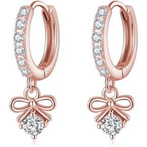 Sluynz sterling Silver Cz Bowknot Hoop أقراط للنساء المراهقات القوس الصغير أقراط Huggie Drop