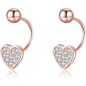 Sluynz Sterling Silver Small Cz Heart Half أقراط للنساء المراهقات يحبون نصف أقراط الأقراط