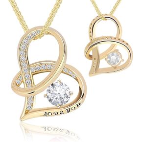 S925 Sterling Silver Infinity Heart Necklace for Women - Gold Plated Pendant with Cubic Zirconia, I Love You Jewelry Gift
