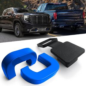 for GMC Sierra 1500 Accessories 2019-2025 Vertical Tow Hook Covers Paired with Customized 2 Inch Silicone Rear Trailer Hitch Cover Tool-Free Installation Heavy Duty Protection(Red-Black)
