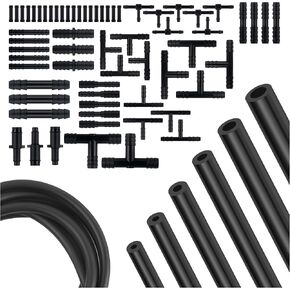 6PCS 6.6Ft Vacuum Hose,ID 1/8" 5/32" 3/16" 1/4" 5/16" 3/8" Silicone Vacuum Lines Automotive Kit with 64PCS Vacuum Line Connectors,Heat-resistant Vacuum Tube for Air/Water Transportation