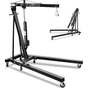 2-Ton Folding Engine Hoist with Lever, Hydraulic Shop Crane with 6 Swivel Wheels & Adjustable Boom (0.5T-2T), Heavy-Duty Cherry Picker for Garage, Workshop, Truck, Farm (Net Wt. 168 lbs)