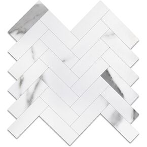Yipscazo Herringbone Peel and Stick Backsplash for Kitchen Wall, Sample Heat Resistant Stick on Backsplash PVC Smart Tiles, 12'' White Waterproof Peel and Stick Tile for Bathroom