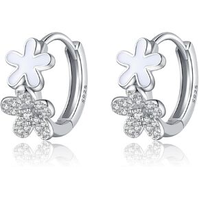 SLUYNZ Solid 925 Sterling Silver CZ Flower Hoop Earrings for Women Teens Double Flower Hoop Earrings Huggie
