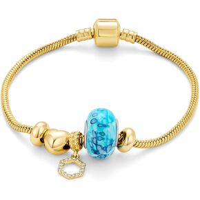 AllenCOCO Charm Bracelet for Women, 18K Gold Plated Snake Chain Friendship Bangle, Jewelry Gift for Friends