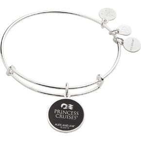 Alex and Ani A19EBPCSS,Embossed Print Charm Princess Cruises Bear Expandable Bangle Bracelet,Shiny Silver,Black/White, Bracelet