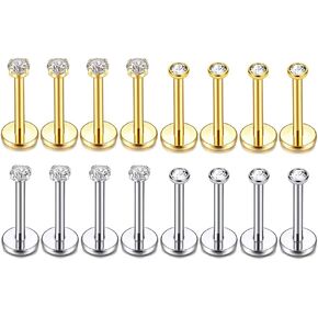 Gnoliew 18G 316L LABRET MONROE LIP RING STURS CARTILAGE HELIX TRAGUS CONCH DAITH NOST NOST JOWNEDRY (8MM 18G 16PCS)