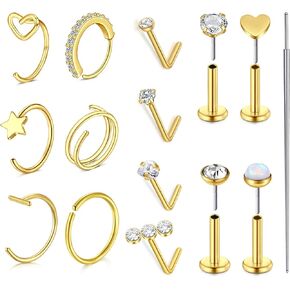 VCMART Nose Rings for Women 20g Hoops & Studs Stainless Steel 20 Gauge Nostril Piercing Jewelry