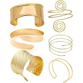 Gold Arm Cuffs for Women, 6Pcs Arm Cuff Jewelry Set, Arm Bracelet Upper Arm, Open Adjustable Armband