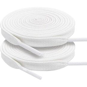 White Flat Shoe Laces, Sturdy Polyester with Anti-Break Tips, Suitable for Sneaker, Hat Strings, Pants Strings, and Bags, 120cm/47inch