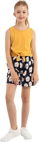 Girl's 2 Piece Outfits Summer Sleeveless Tie Knot Tank Top and Paperbag Waist Girls Shorts Set Clothes Sets 4-12 Years in Saudi Arabia