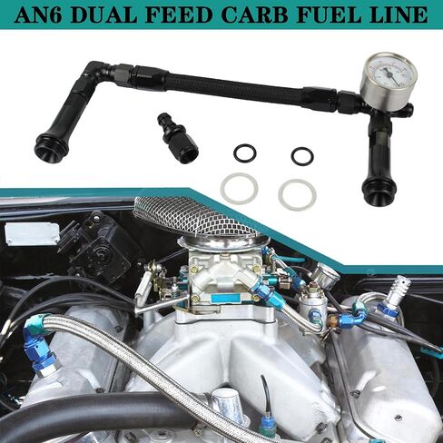 AN6 Dual Feed Carb Fuel Line Aluminum Braided Fuel Line Kit With Pressure Gauge For Holley 4150 Carburetor in Saudi Arabia