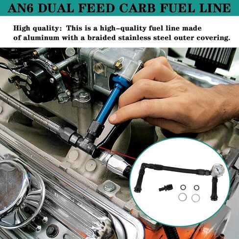 AN6 Dual Feed Carb Fuel Line Aluminum Braided Fuel Line Kit With Pressure Gauge For Holley 4150 Carburetor in Saudi Arabia