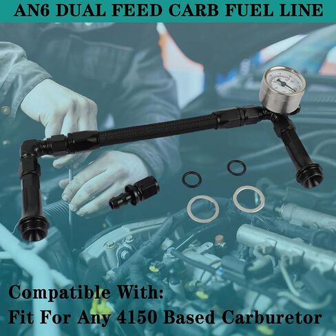 AN6 Dual Feed Carb Fuel Line Aluminum Braided Fuel Line Kit With Pressure Gauge For Holley 4150 Carburetor in Saudi Arabia