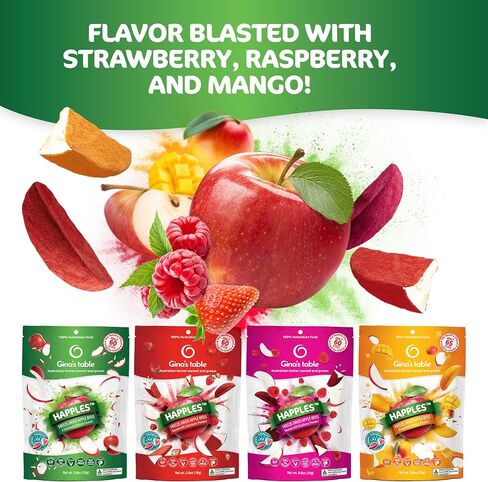 Happles Freeze Dried Apples Variety Pack with Mango, Raspberry, & Strawberry Fruit Powder – 100% Natural, No Added Sugar, Healthy Low Calorie Apple Crisps Snack, No Artificial Flavours (4 Pack) in Saudi Arabia