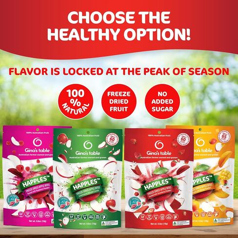 Happles Freeze Dried Apples Variety Pack with Mango, Raspberry, & Strawberry Fruit Powder – 100% Natural, No Added Sugar, Healthy Low Calorie Apple Crisps Snack, No Artificial Flavours (4 Pack) in Saudi Arabia