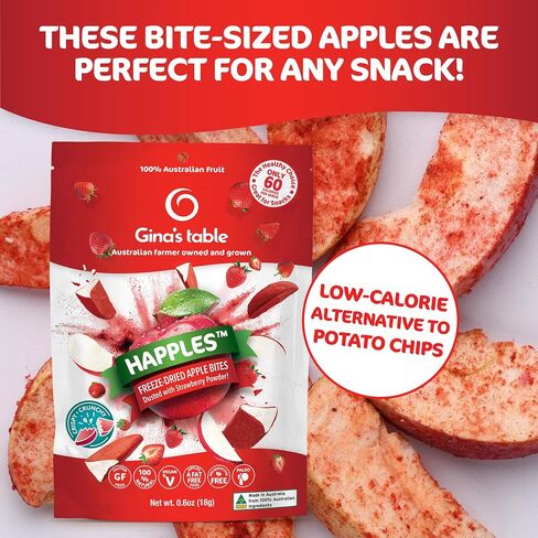 Happles Freeze Dried Apples Variety Pack with Mango, Raspberry, & Strawberry Fruit Powder – 100% Natural, No Added Sugar, Healthy Low Calorie Apple Crisps Snack, No Artificial Flavours (4 Pack) in Saudi Arabia