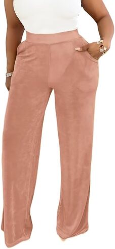 Womens High Waisted Wide Leg Pants Dressy Casual Lightweight Stretchy Loose Pants Trousers Work Business in Saudi Arabia