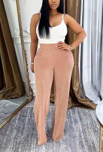Womens High Waisted Wide Leg Pants Dressy Casual Lightweight Stretchy Loose Pants Trousers Work Business in Saudi Arabia