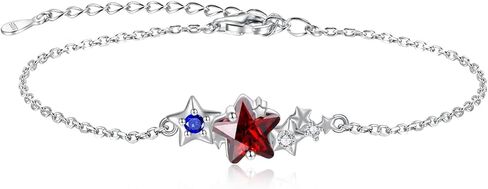 925 Sterling Silver Red White Blue Star Bracelet Bracelet الوطنية يوم الاستقلال الوطني للمجوهرات للنساء هدية قابلة للتعديل in Saudi Arabia