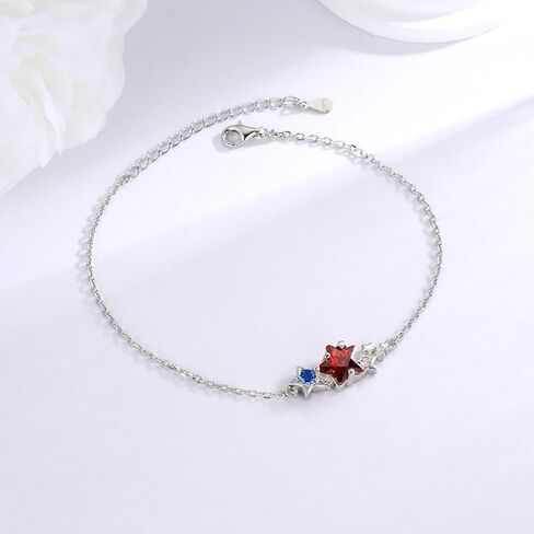 925 Sterling Silver Red White Blue Star Bracelet Bracelet الوطنية يوم الاستقلال الوطني للمجوهرات للنساء هدية قابلة للتعديل in Saudi Arabia
