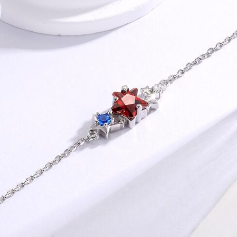 925 Sterling Silver Red White Blue Star Bracelet Bracelet الوطنية يوم الاستقلال الوطني للمجوهرات للنساء هدية قابلة للتعديل in Saudi Arabia